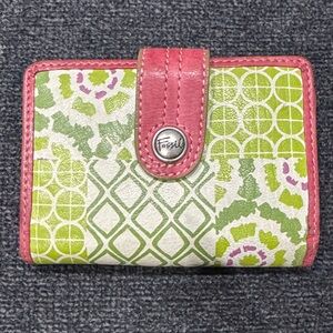 Fossil Green and Pink Patterned Compact Wallet